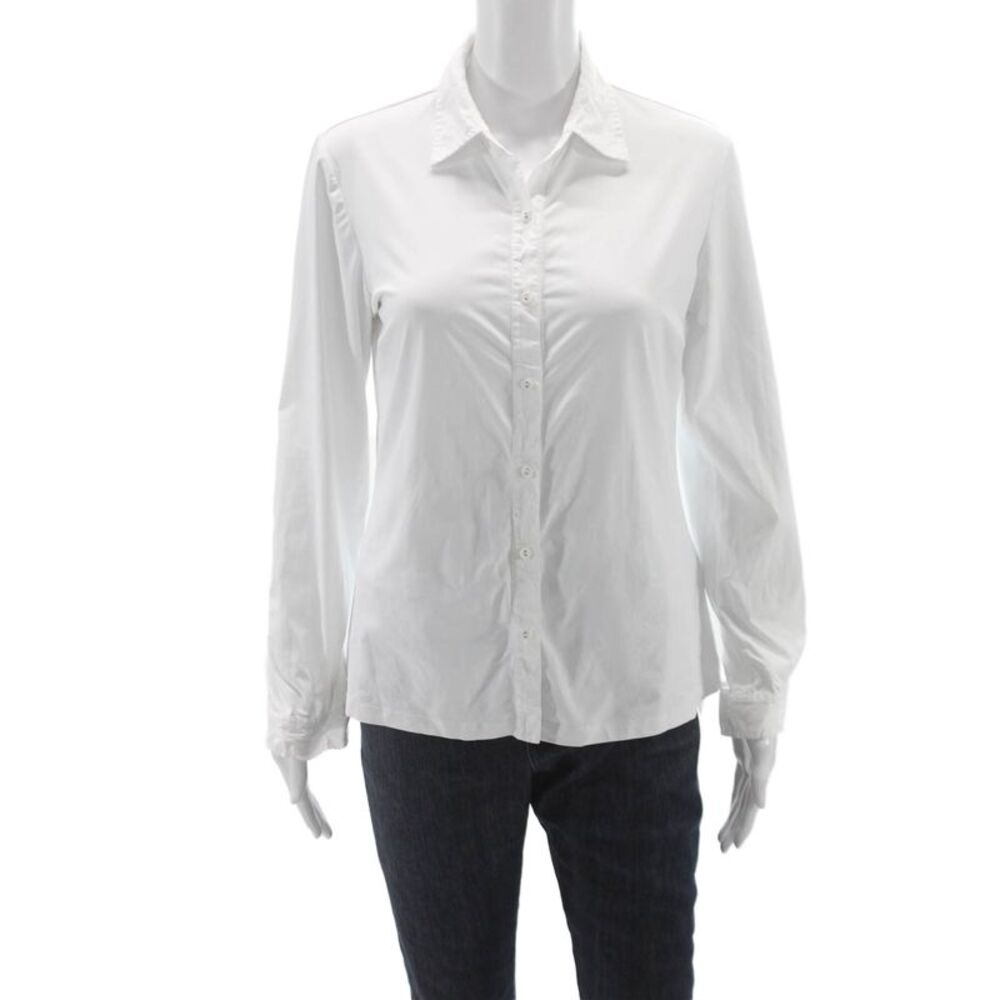 J. Mclaughlin Womens Silk Collared Button Up Long Sleeve White Basic Size M